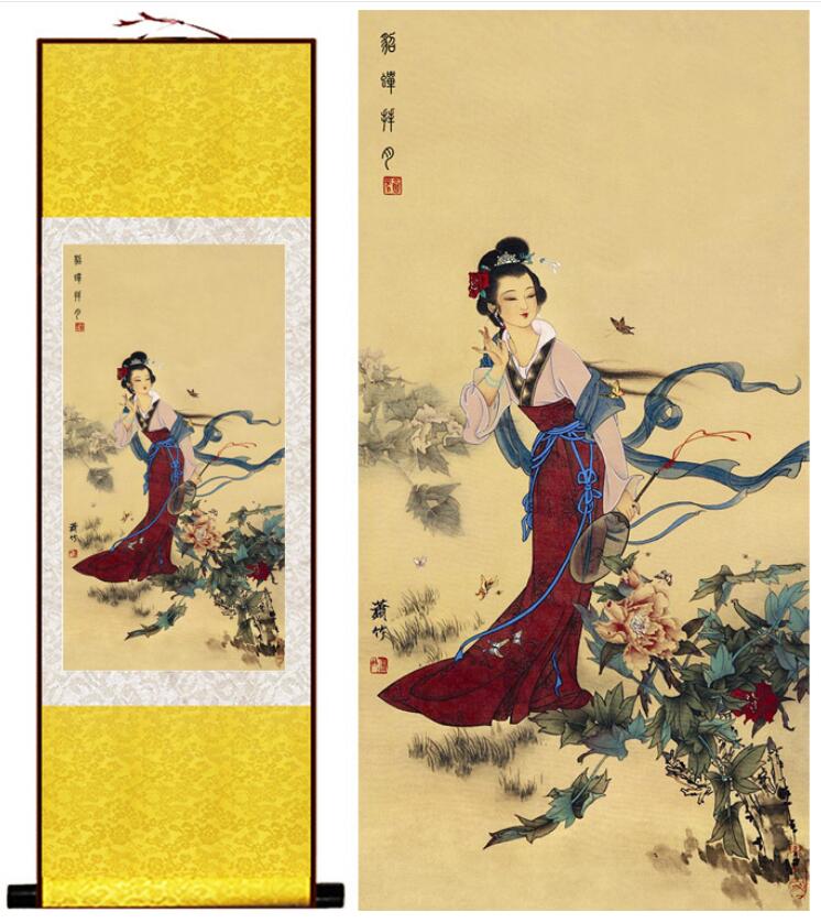 Chinese Art Scroll Painting Diao Chan Bai Yue Pretty Girls Beautiful Women Ancient Silk Picture Wall Ideas 12850-Chinese Style Finds™