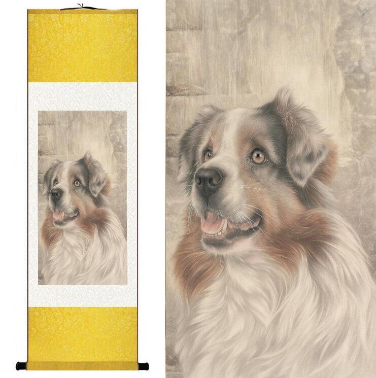 Chinese Art Scroll Painting Dog Ancient Silk Picture Wall Ideas 12342-Chinese Style Finds™