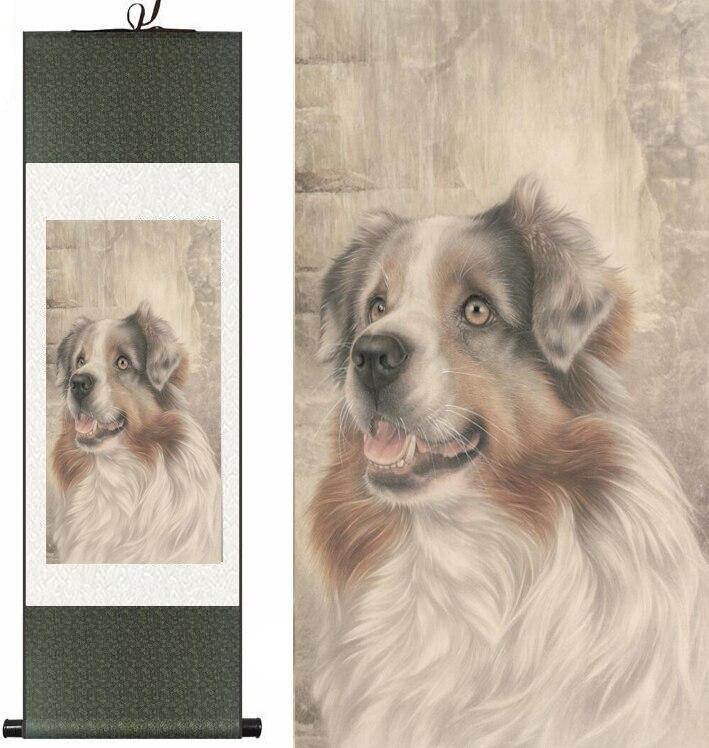 Chinese Art Scroll Painting Dog Ancient Silk Picture Wall Ideas 12342-Chinese Style Finds™