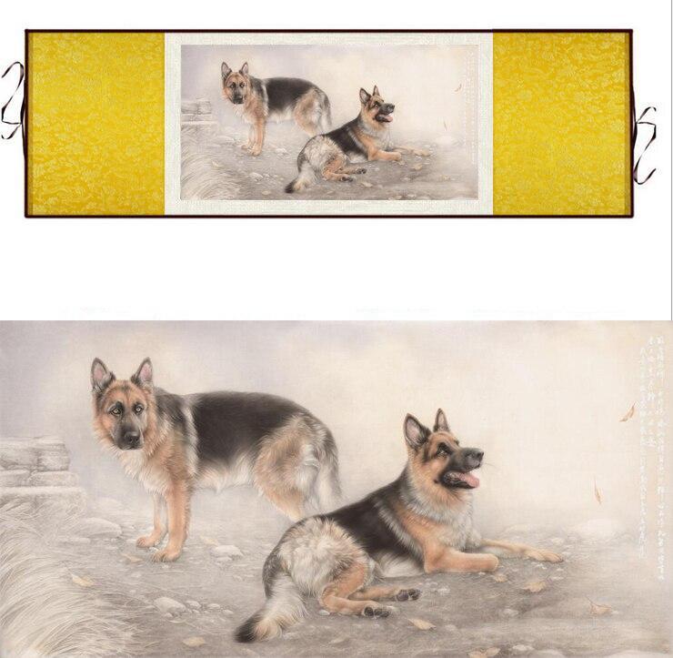 Chinese Art Scroll Painting Dog Ancient Silk Picture Wall Ideas 12358-Chinese Style Finds™