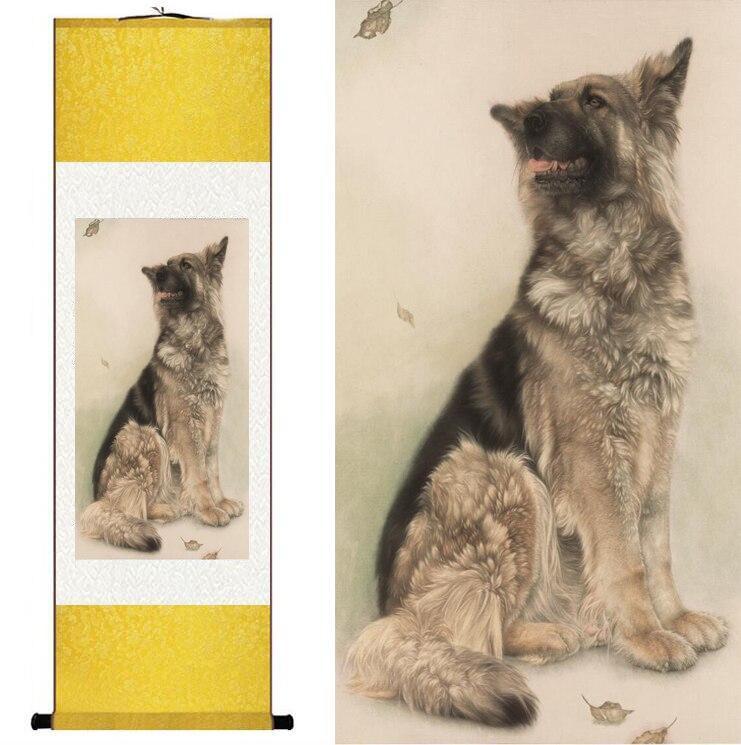 Chinese Art Scroll Painting Dog Ancient Silk Picture Wall Ideas 12370-Chinese Style Finds™