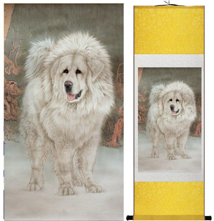 Chinese Art Scroll Painting Dog Ancient Silk Picture Wall Ideas 12374-Chinese Style Finds™