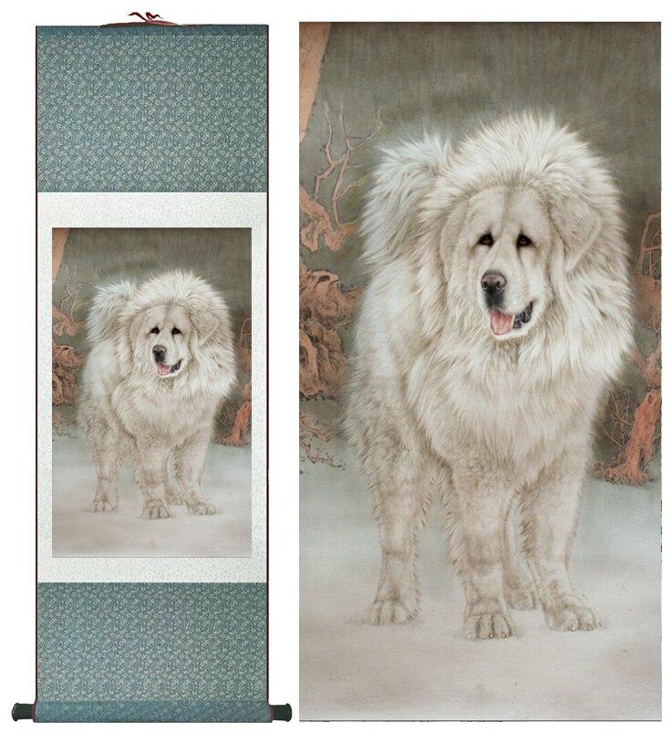 Chinese Art Scroll Painting Dog Ancient Silk Picture Wall Ideas 12374-Chinese Style Finds™