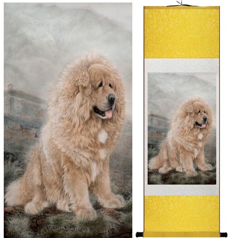 Chinese Art Scroll Painting Dog Ancient Silk Picture Wall Ideas 12378-Chinese Style Finds™