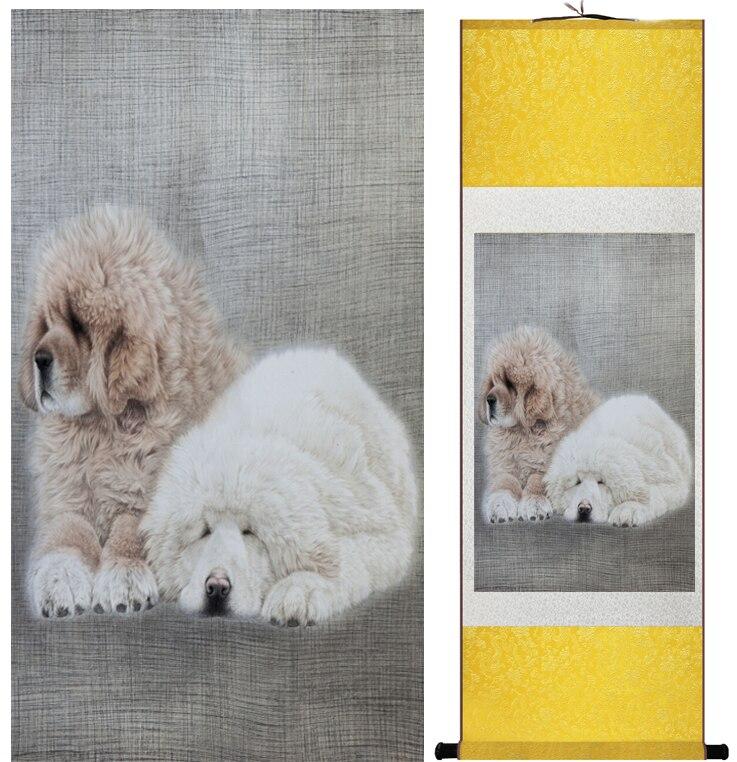 Chinese Art Scroll Painting Dog Ancient Silk Picture Wall Ideas 12382-Chinese Style Finds™