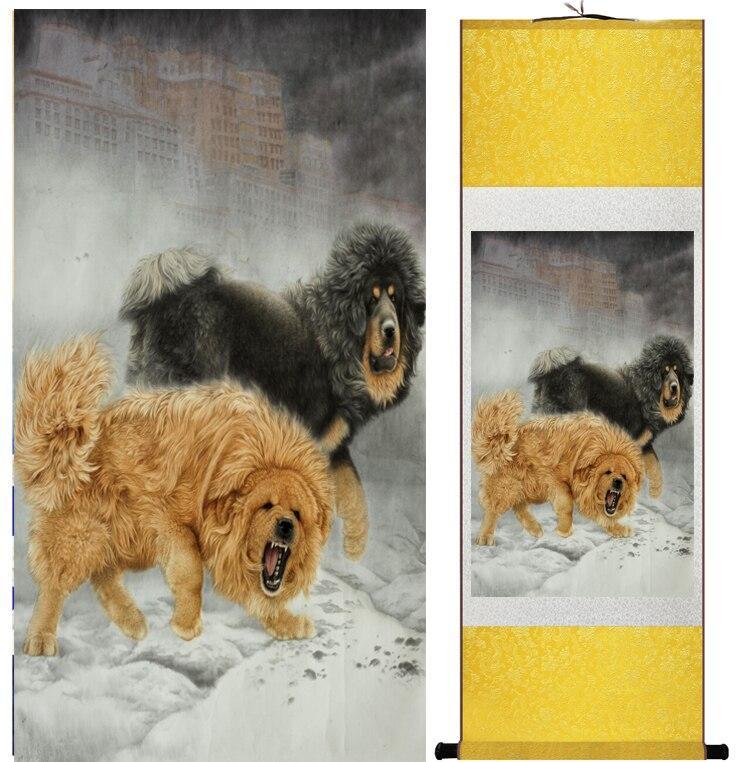 Chinese Art Scroll Painting Dog Ancient Silk Picture Wall Ideas 12402-Chinese Style Finds™