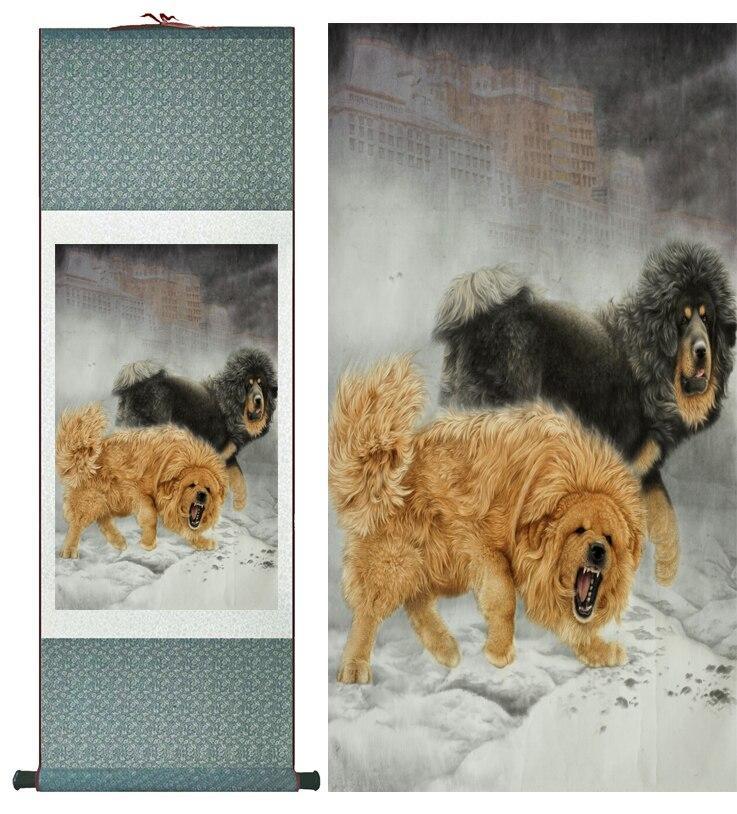 Chinese Art Scroll Painting Dog Ancient Silk Picture Wall Ideas 12402-Chinese Style Finds™