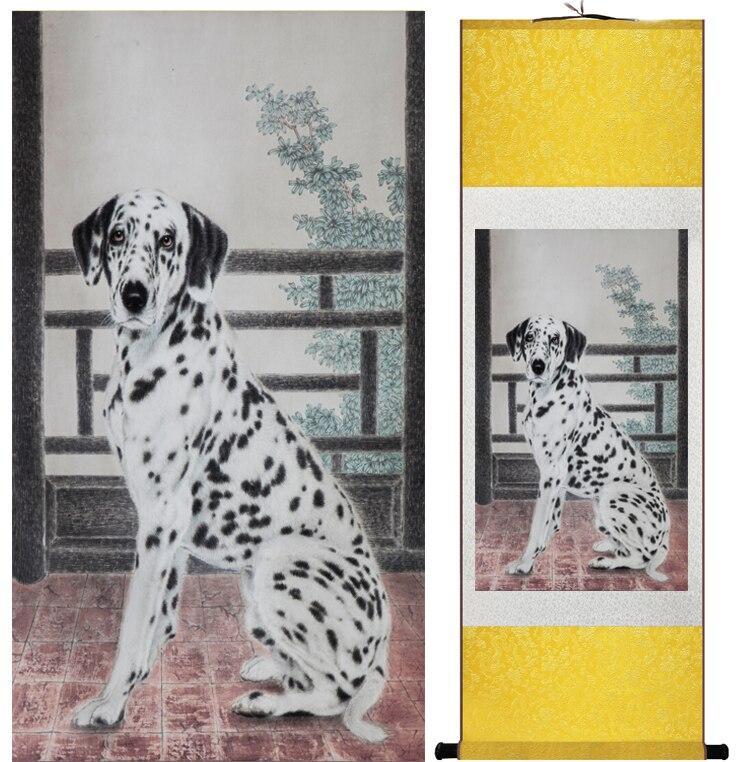 Chinese Art Scroll Painting Dog Cute Ancient Silk Picture Wall Ideas 12970-Chinese Style Finds™