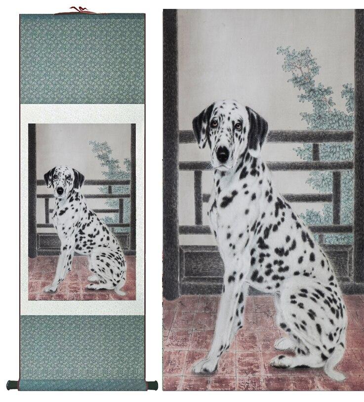 Chinese Art Scroll Painting Dog Cute Ancient Silk Picture Wall Ideas 12970-Chinese Style Finds™