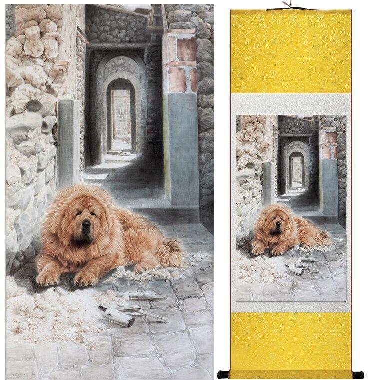 Chinese Art Scroll Painting Dog Cute Ancient Silk Picture Wall Ideas 13042-Chinese Style Finds™