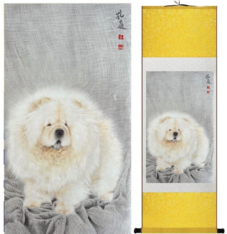 Chinese Art Scroll Painting Dog Cute Ancient Silk Picture Wall Ideas 13046-Chinese Style Finds™