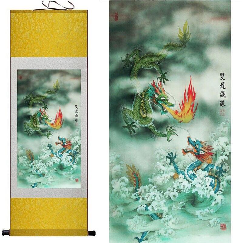 Chinese Art Scroll Painting Dragon Ancient Silk Picture Wall Ideas 10518-Chinese Style Finds™