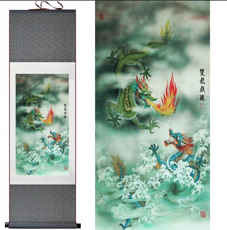 Chinese Art Scroll Painting Dragon Ancient Silk Picture Wall Ideas 10518-Chinese Style Finds™