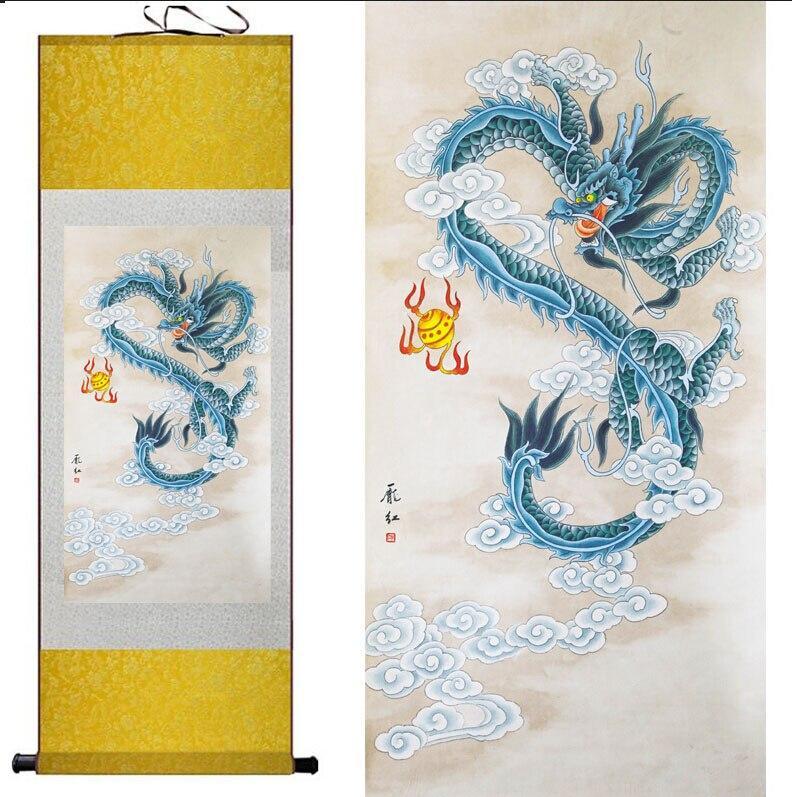 Chinese Art Scroll Painting Dragon Ancient Silk Picture Wall Ideas 10972-Chinese Style Finds™