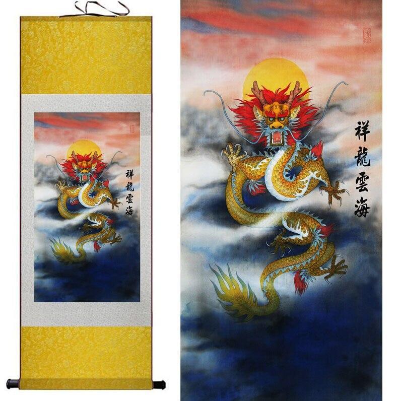 Chinese Art Scroll Painting Dragon Ancient Silk Picture Wall Ideas 10980-Chinese Style Finds™