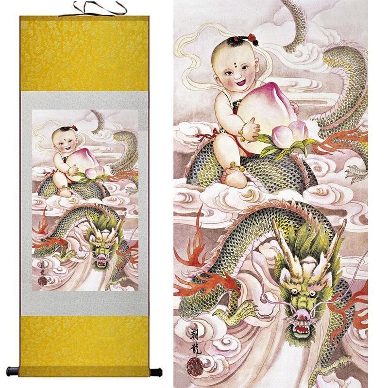 Chinese Art Scroll Painting Dragon Ancient Silk Picture Wall Ideas 10996-Chinese Style Finds™