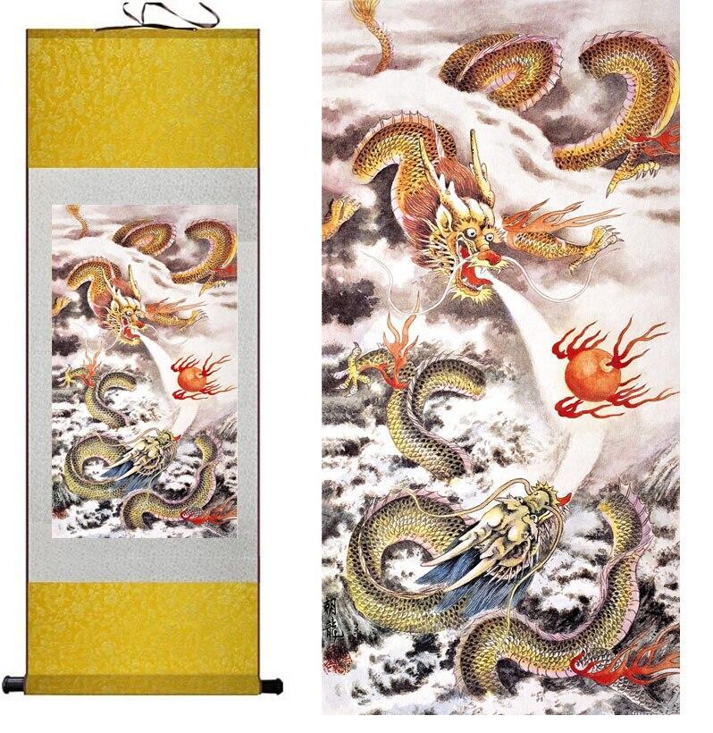 Chinese Art Scroll Painting Dragon Ancient Silk Picture Wall Ideas 11008-Chinese Style Finds™