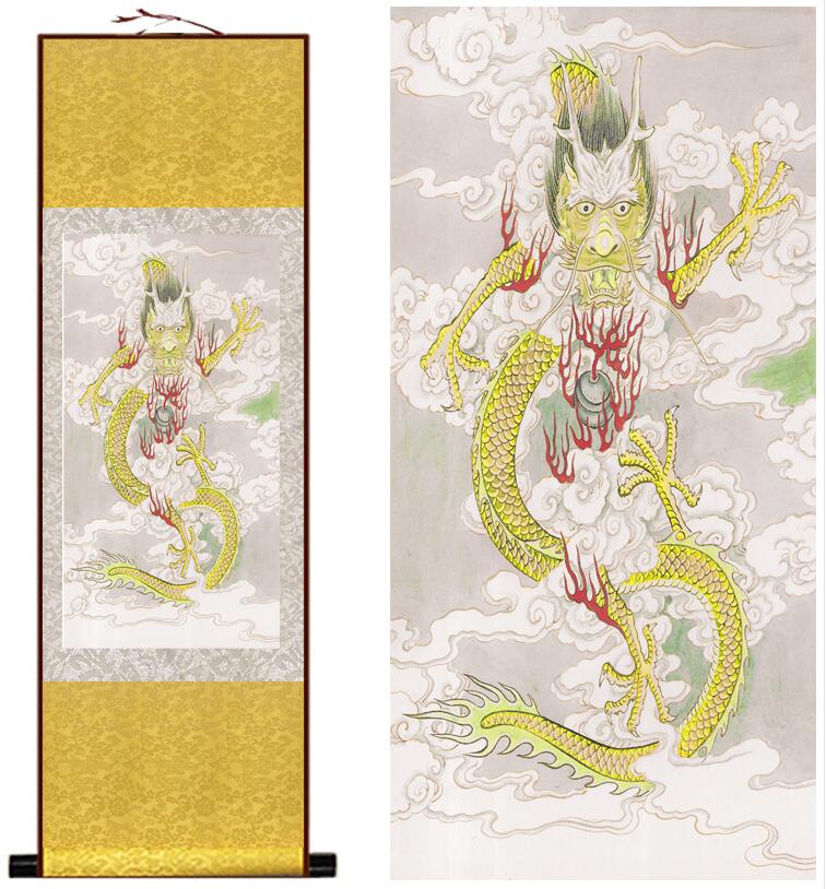 Chinese Art Scroll Painting Dragon Ancient Silk Picture Wall Ideas 13486-Chinese Style Finds™