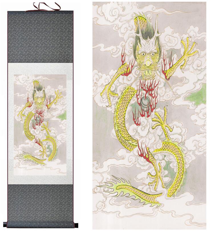 Chinese Art Scroll Painting Dragon Ancient Silk Picture Wall Ideas 13486-Chinese Style Finds™