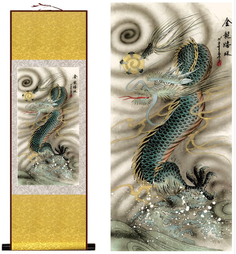 Chinese Art Scroll Painting Dragon Ancient Silk Picture Wall Ideas 13490-Chinese Style Finds™