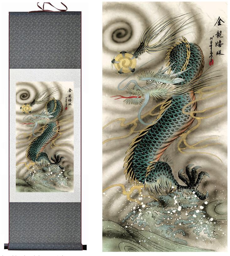 Chinese Art Scroll Painting Dragon Ancient Silk Picture Wall Ideas 13490-Chinese Style Finds™