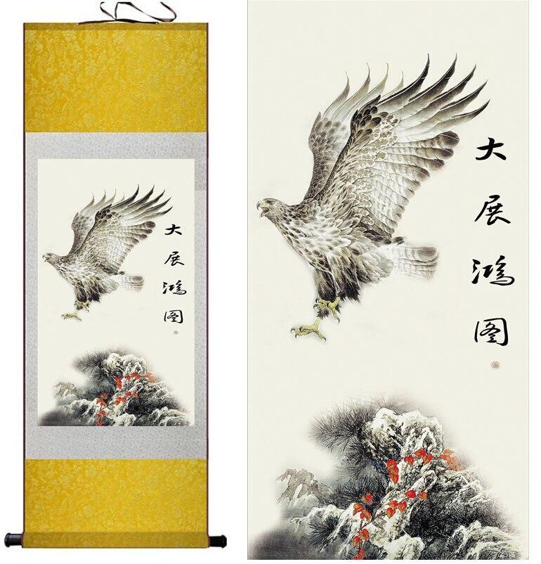 Chinese Art Scroll Painting Eagle Ancient Silk Picture Wall Ideas 10836-Chinese Style Finds™