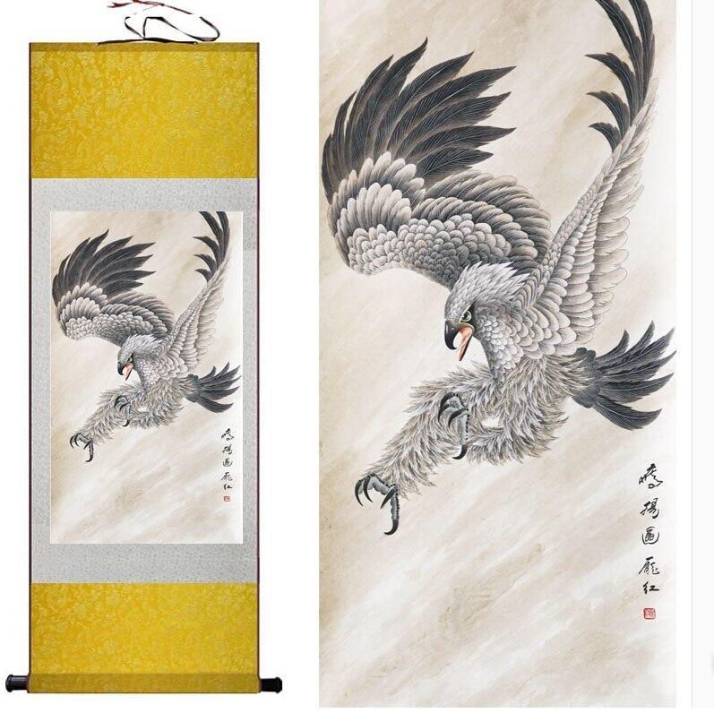 Chinese Art Scroll Painting Eagle Ancient Silk Picture Wall Ideas 10840-Chinese Style Finds™