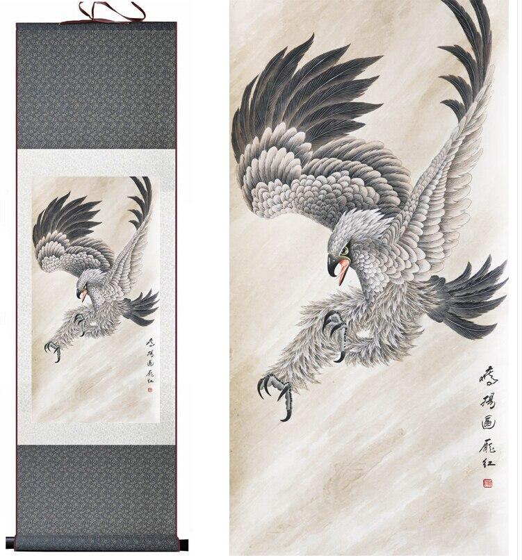 Chinese Art Scroll Painting Eagle Ancient Silk Picture Wall Ideas 10840-Chinese Style Finds™