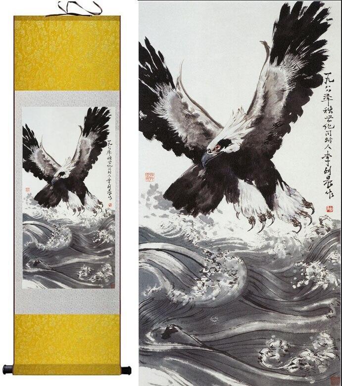 Chinese Art Scroll Painting Eagle Ancient Silk Picture Wall Ideas 10844-Chinese Style Finds™