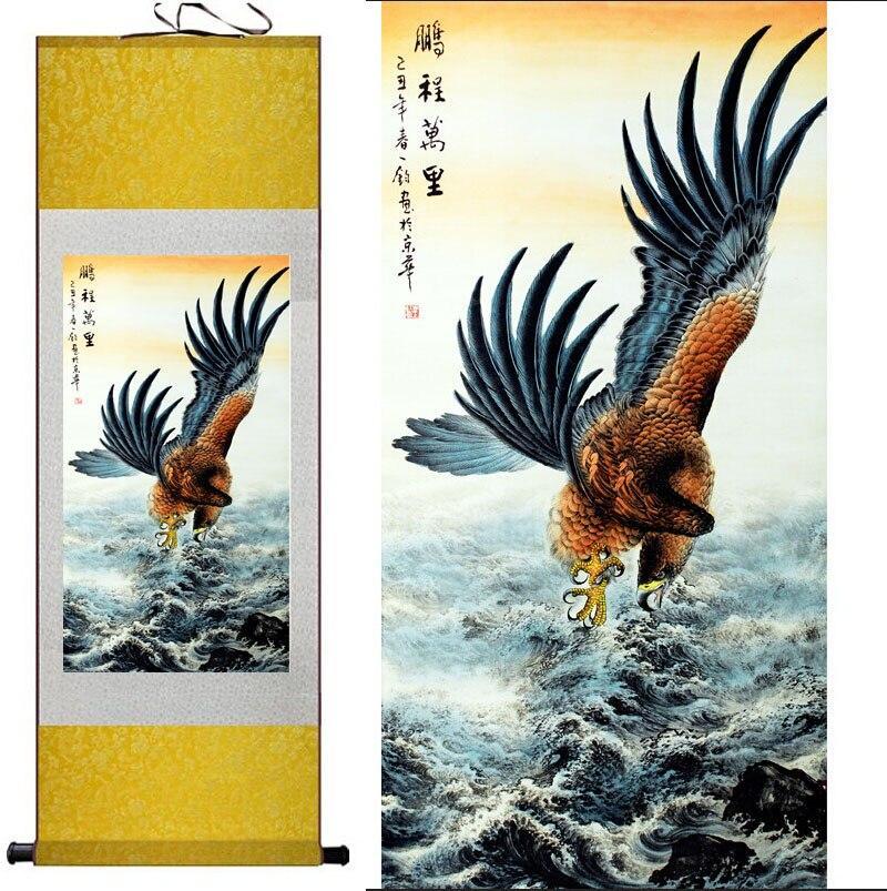 Chinese Art Scroll Painting Eagle Ancient Silk Picture Wall Ideas 10848-Chinese Style Finds™