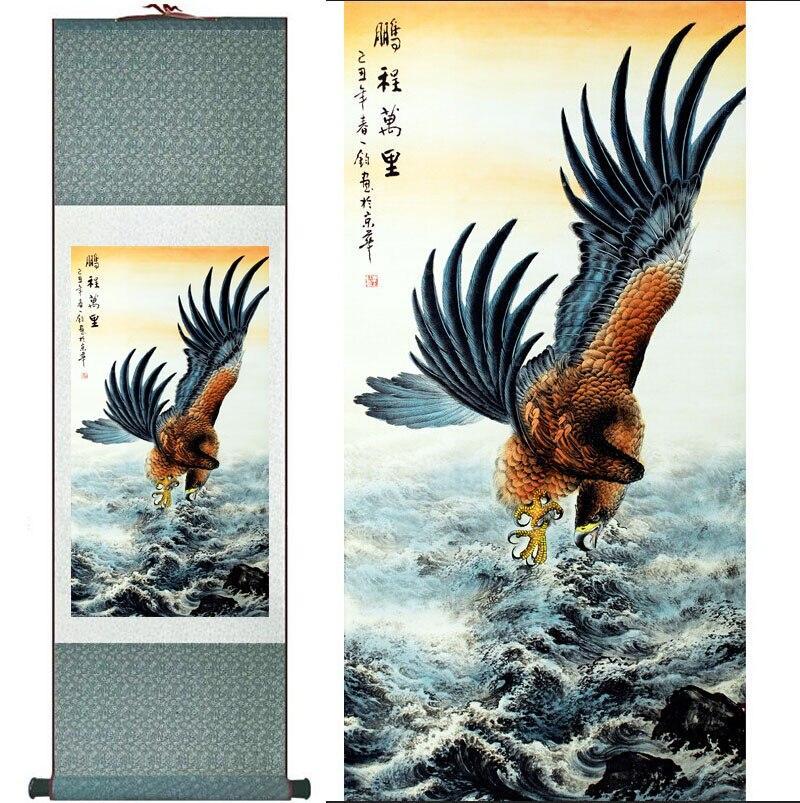 Chinese Art Scroll Painting Eagle Ancient Silk Picture Wall Ideas 10848-Chinese Style Finds™