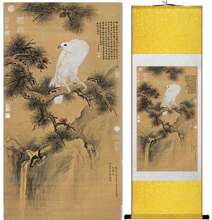 Chinese Art Scroll Painting Eagle Ancient Silk Picture Wall Ideas 12202-Chinese Style Finds™