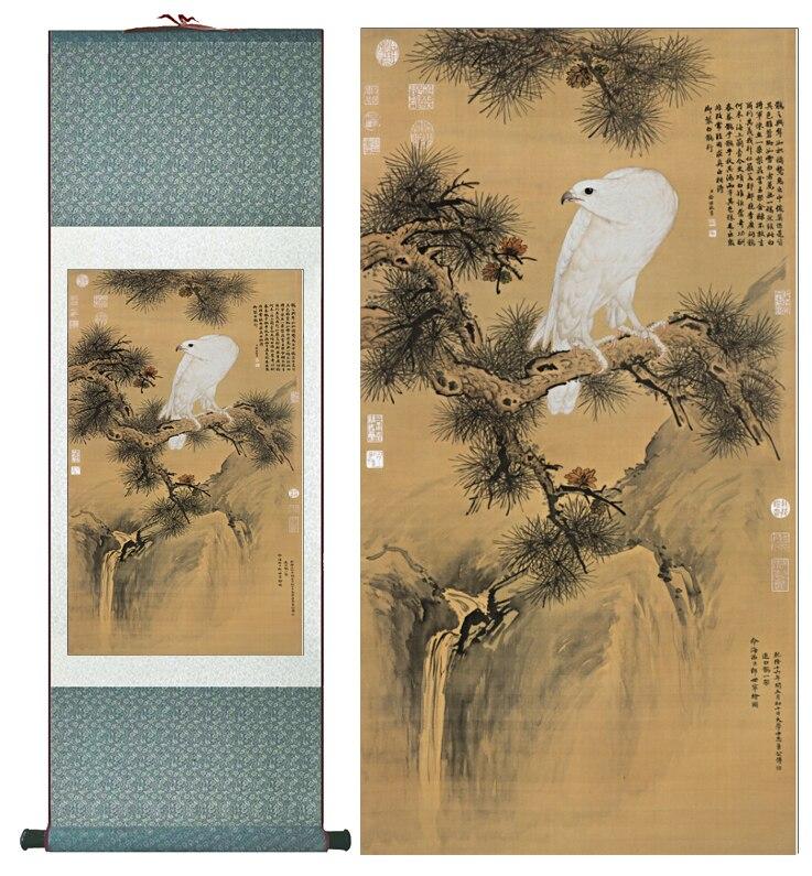 Chinese Art Scroll Painting Eagle Ancient Silk Picture Wall Ideas 12202-Chinese Style Finds™