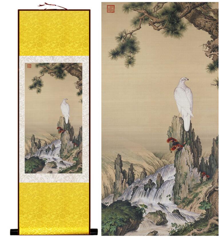 Chinese Art Scroll Painting Eagle Ancient Silk Picture Wall Ideas 13286-Chinese Style Finds™