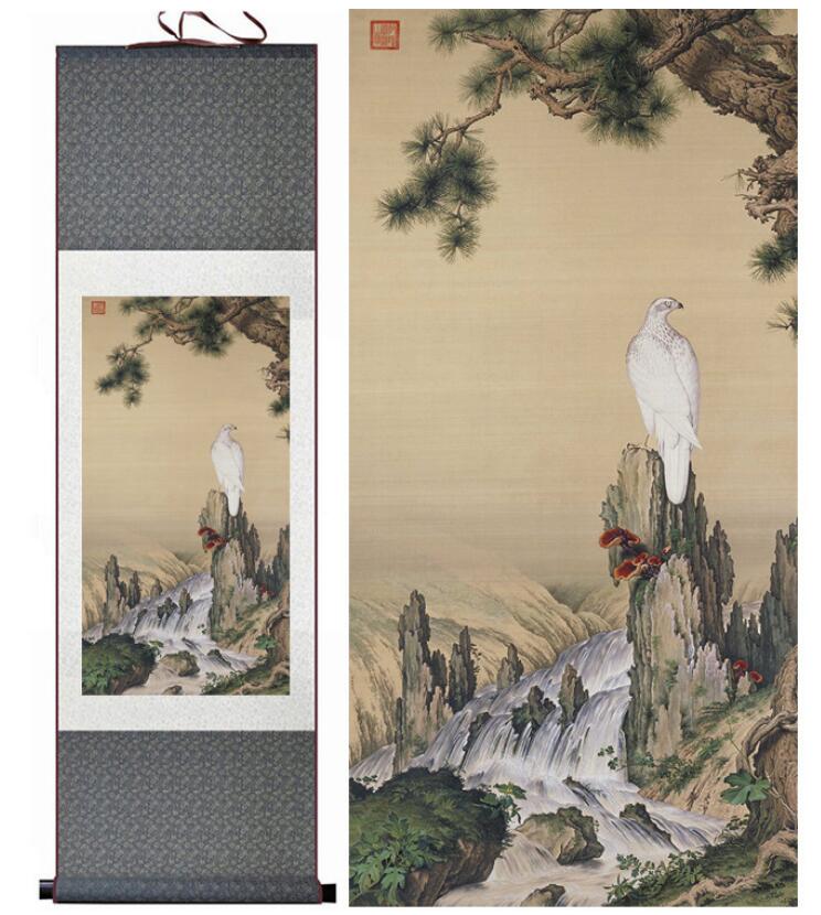 Chinese Art Scroll Painting Eagle Ancient Silk Picture Wall Ideas 13286-Chinese Style Finds™