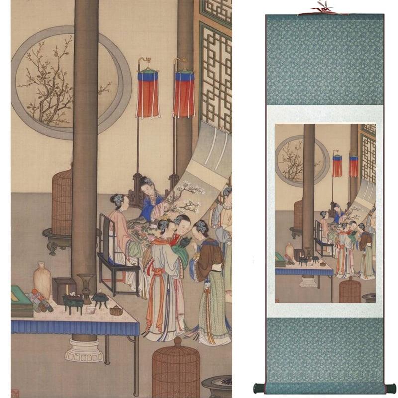 Chinese Art Scroll Painting Fairy Beautiful Women Ancient Silk Picture Wall Ideas 19530-Chinese Style Finds™