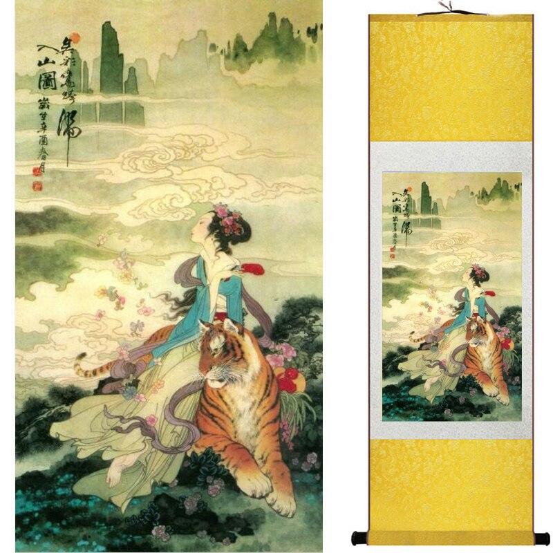 Chinese Art Scroll Painting Fairy Beautiful Women Ancient Silk Picture Wall Ideas 20142-Chinese Style Finds™