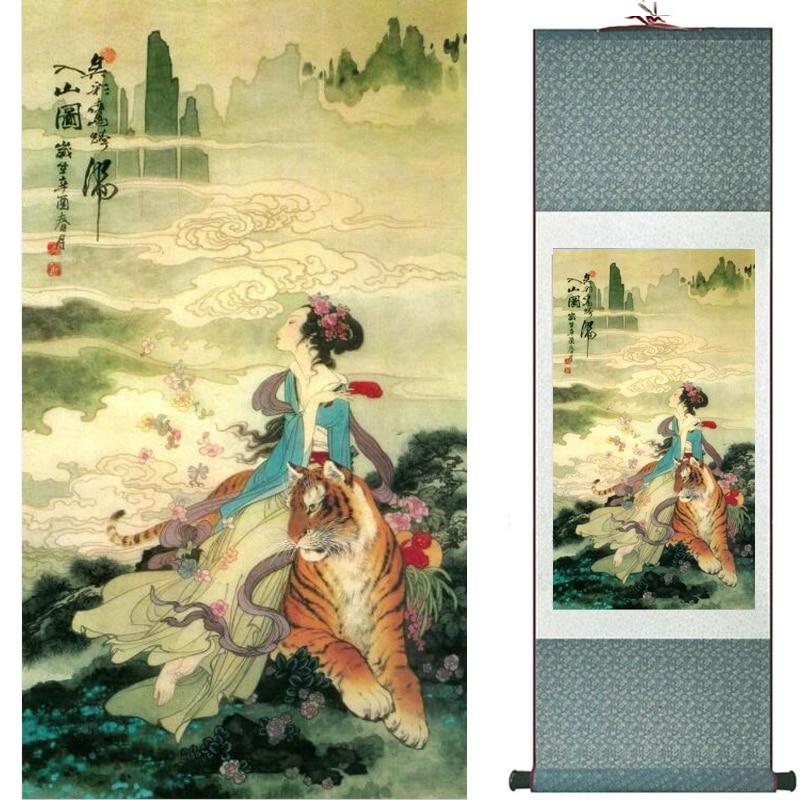 Chinese Art Scroll Painting Fairy Beautiful Women Ancient Silk Picture Wall Ideas 20142-Chinese Style Finds™