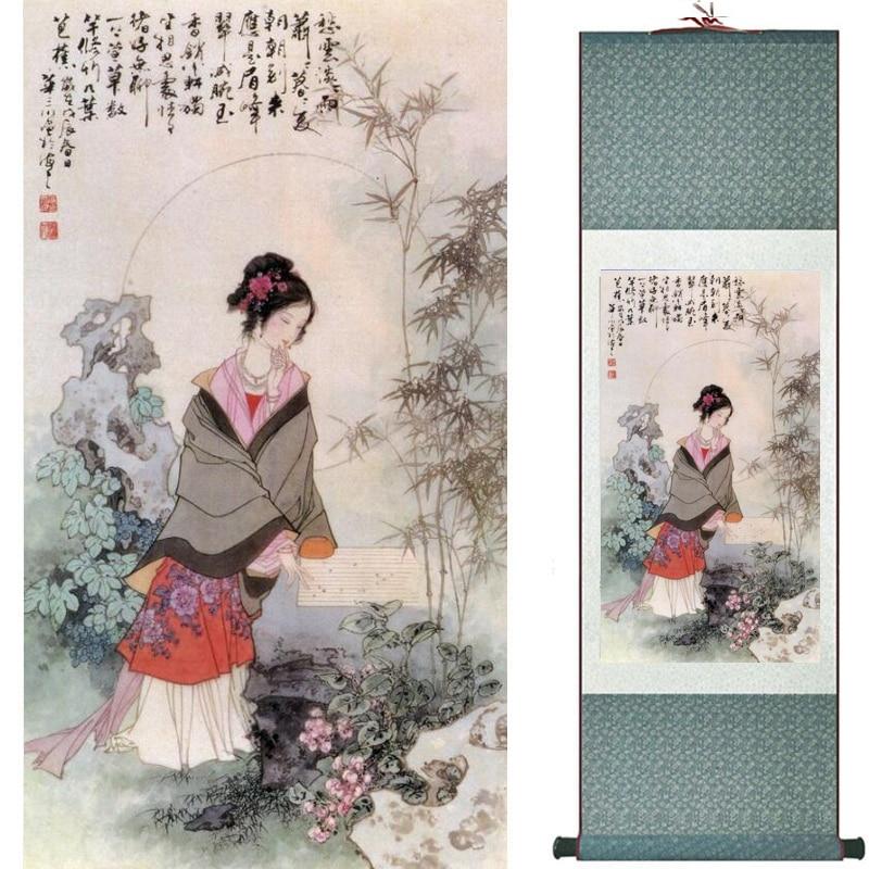 Chinese Art Scroll Painting Fairy Beautiful Women Ancient Silk Picture Wall Ideas 20154-Chinese Style Finds™