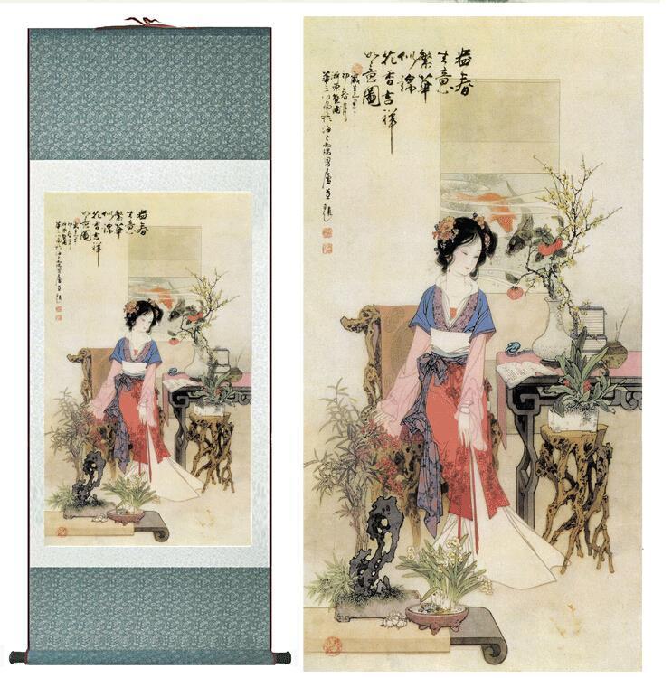 Chinese Art Scroll Painting Figure Ancient Silk Picture Wall Ideas 10746-Chinese Style Finds™
