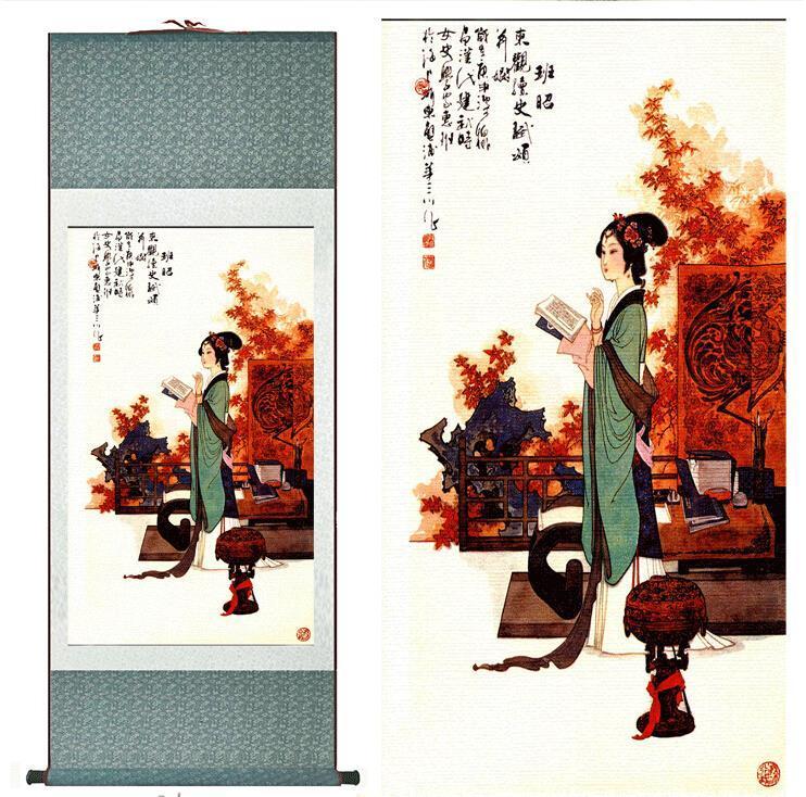 Chinese Art Scroll Painting Figure Banzhao Reading Ancient Silk Picture Wall Ideas 10758-Chinese Style Finds™