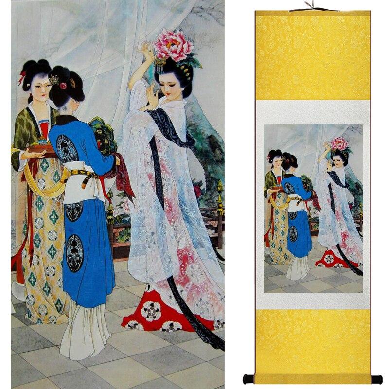 Chinese Art Scroll Painting Figure Beauty Women Ancient Silk Picture Wall Ideas 16902-Chinese Style Finds™