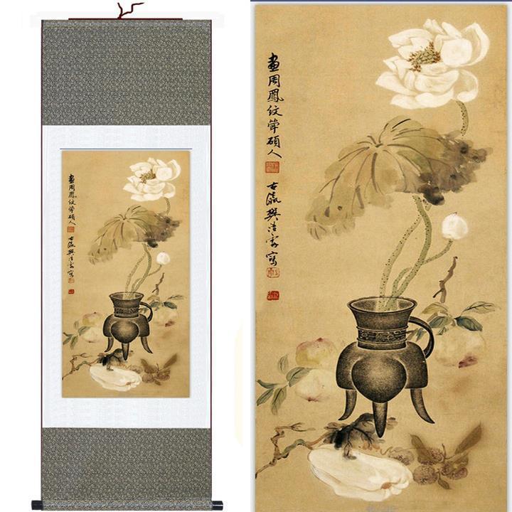 Chinese Art Scroll Painting Flower Ancient Silk Picture Wall Ideas 10358-Chinese Style Finds™