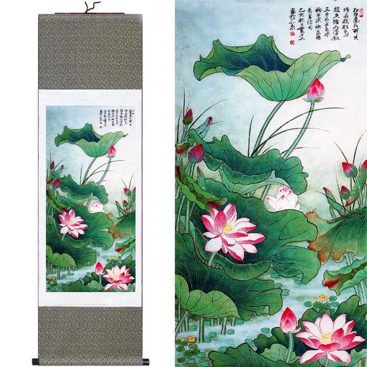 Chinese Art Scroll Painting Flower Ancient Silk Picture Wall Ideas 10370-Chinese Style Finds™