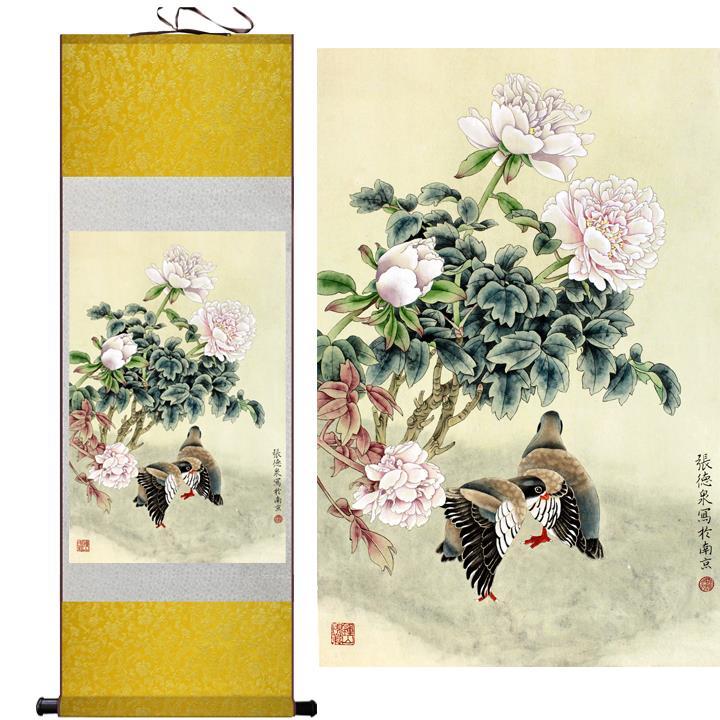 Chinese Art Scroll Painting Flower Ancient Silk Picture Wall Ideas 10438-Chinese Style Finds™