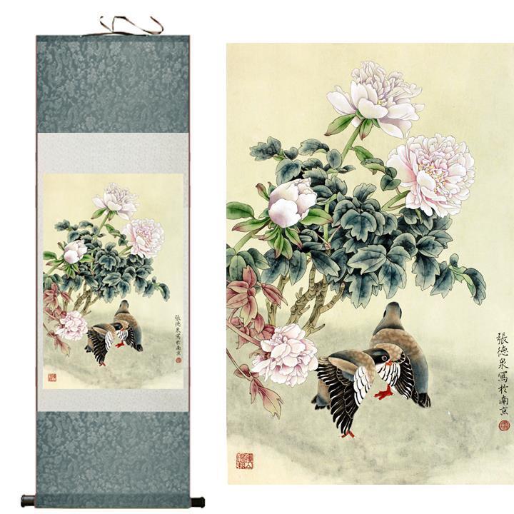 Chinese Art Scroll Painting Flower Ancient Silk Picture Wall Ideas 10438-Chinese Style Finds™