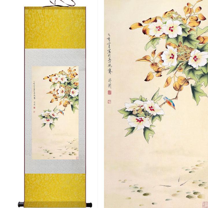 Chinese Art Scroll Painting Flower Ancient Silk Picture Wall Ideas 11054-Chinese Style Finds™