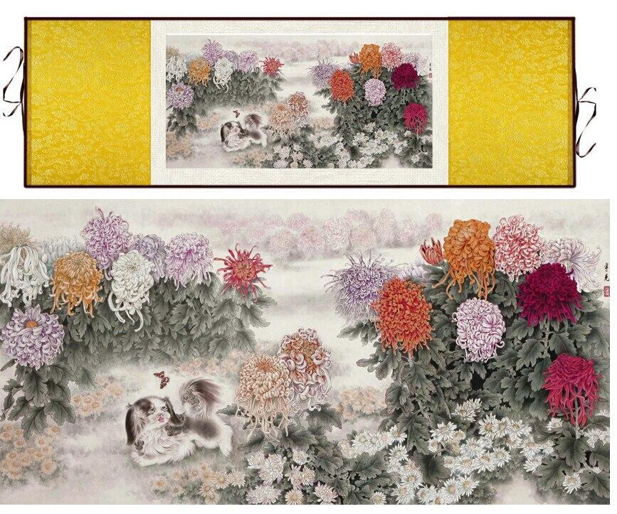 Chinese Art Scroll Painting Flower Ancient Silk Picture Wall Ideas 11770-Chinese Style Finds™