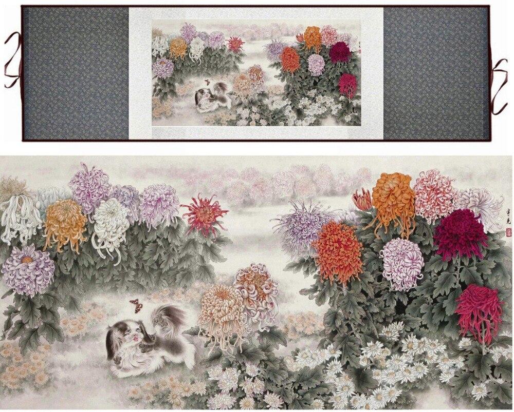 Chinese Art Scroll Painting Flower Ancient Silk Picture Wall Ideas 11770-Chinese Style Finds™