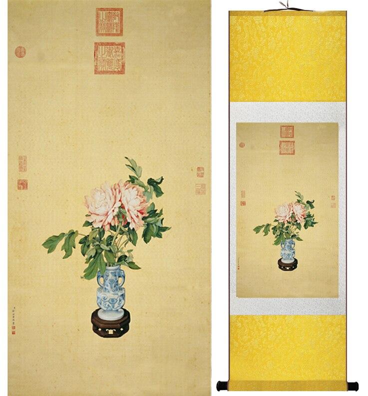 Chinese Art Scroll Painting Flower Ancient Silk Picture Wall Ideas 11790-Chinese Style Finds™